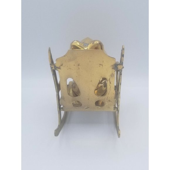 Brass Frog in Rocking Chair Figurine Bow Tie Gentleman Frog Made in Korea - Picture 4 of 8
